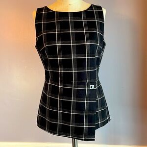 White House Black Market sleeveless black and white plaid asymmetrical hem top